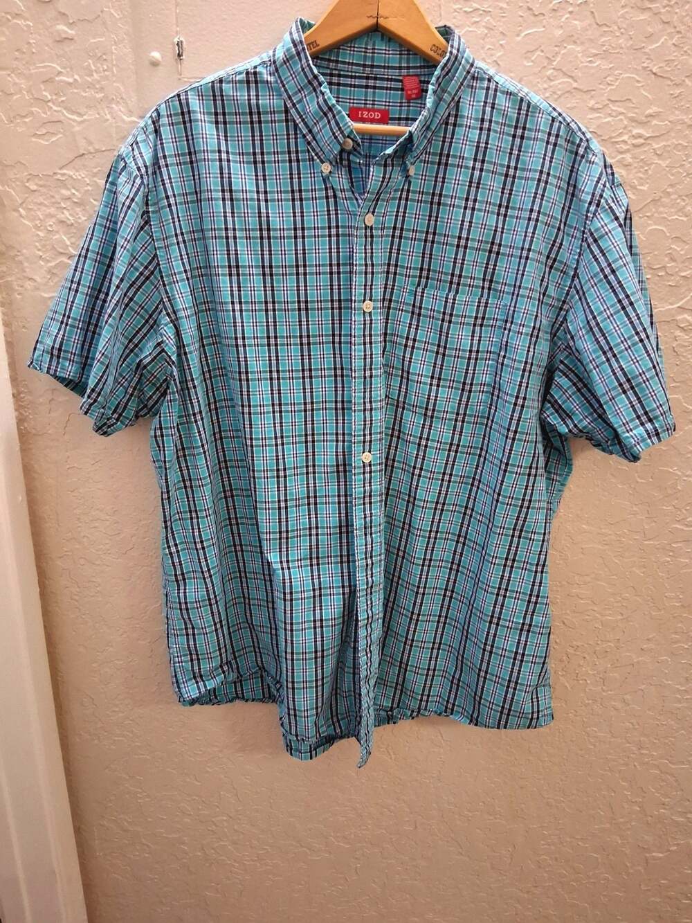 IZOD Men's Short Sleeve Plaid Button Down Shirt Size XL